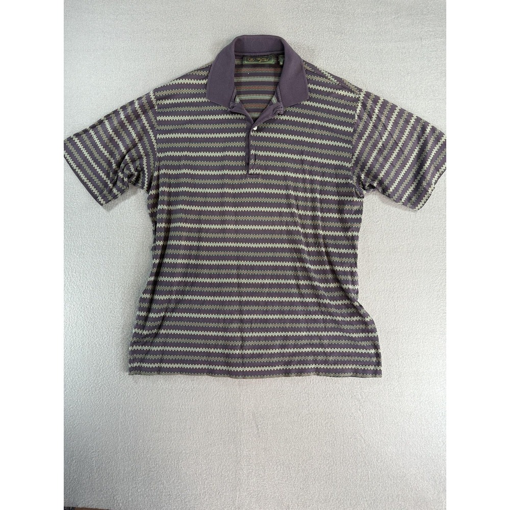Bobby Jones Polo Shirt Mens L Purple Chevron Knit Golf 100% Cotton Italy Classic